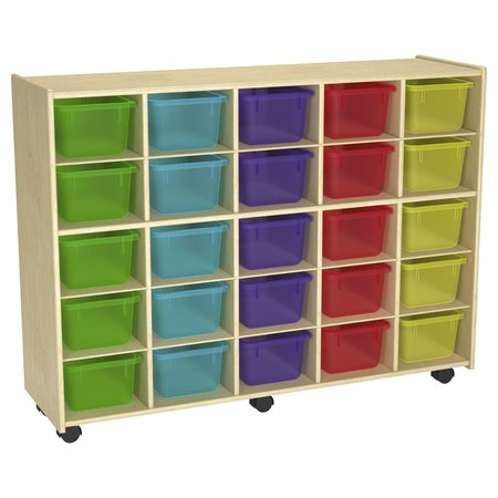 CHILDCRAFT Mobile Cubby Unit With Locking Casters, 25 Translucent Color Trays, 47-3/4 x 14-1/4 x 36 Inches 2019881